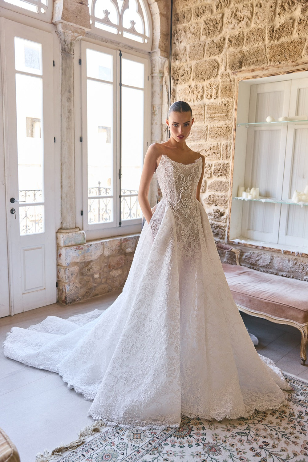 Gabriela lace wedding dress with detachable bolero